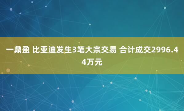 一鼎盈 比亚迪发生3笔大宗交易 合计成交2996.44万元